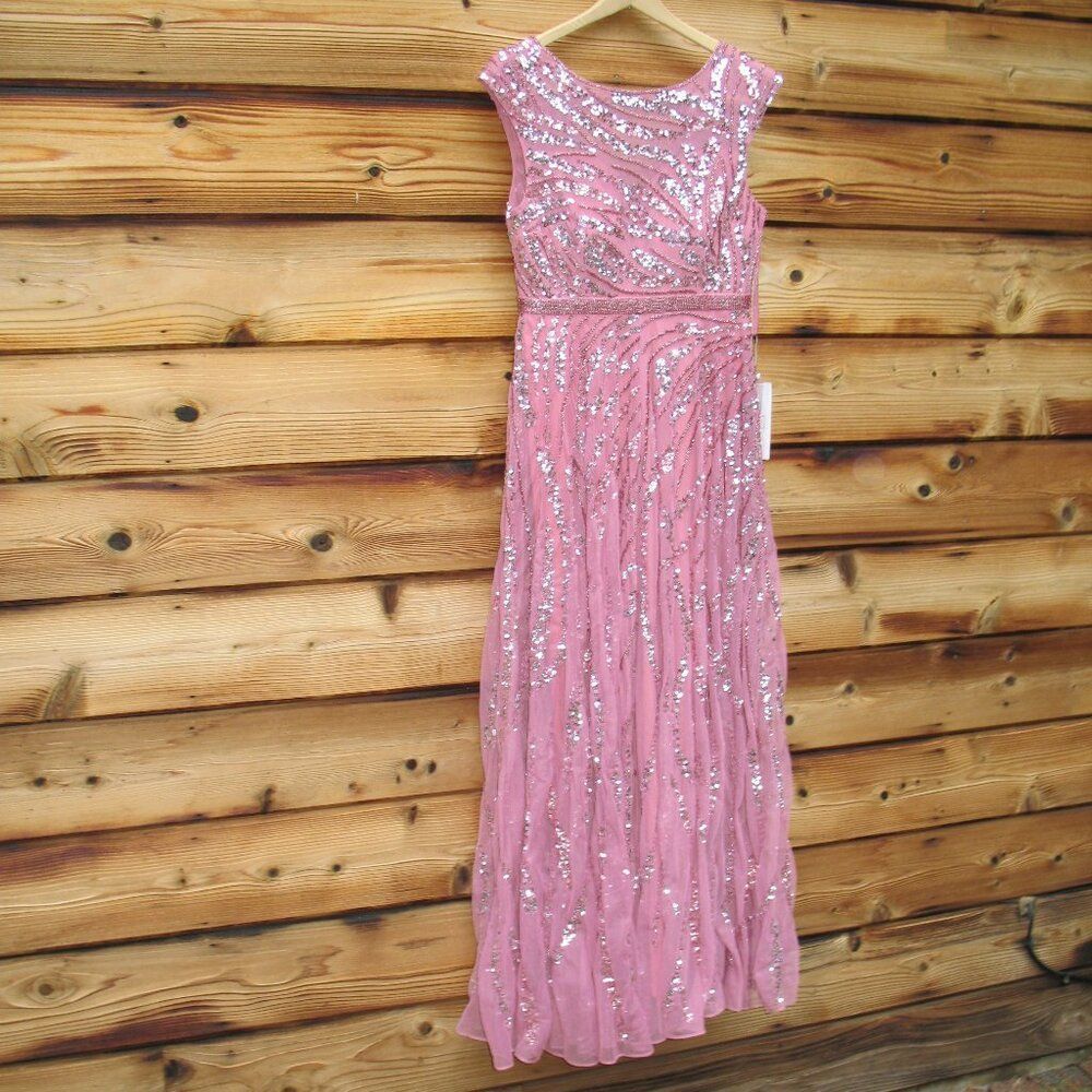 NWT Mac Duggal 5445 Pink Cap Sleeve Embellished Evening Gown - Picture 6 of 12
